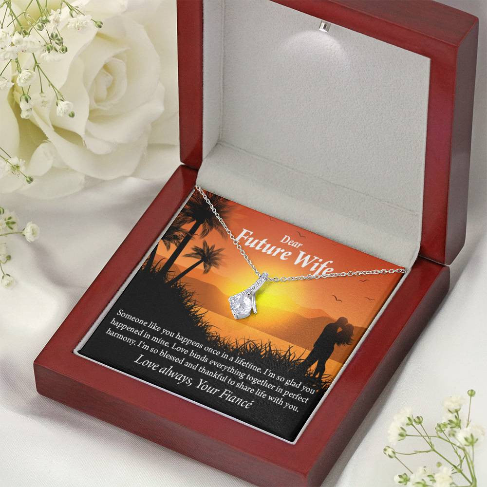 To My Future Wife Thankful Eternity Ribbon Stone Necklace Message Card 14K White Gold Pendant - Alluring Beauty Necklace Gift For Her