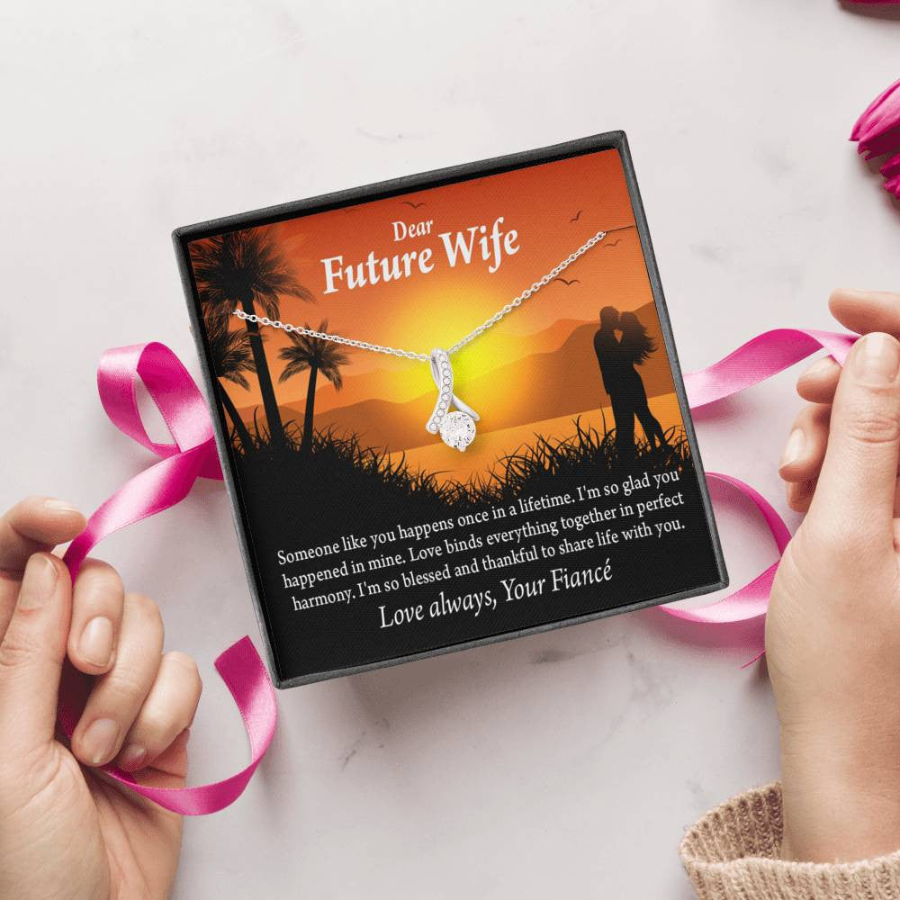 To My Future Wife Thankful Eternity Ribbon Stone Necklace Message Card 14K White Gold Pendant - Alluring Beauty Necklace Gift For Her