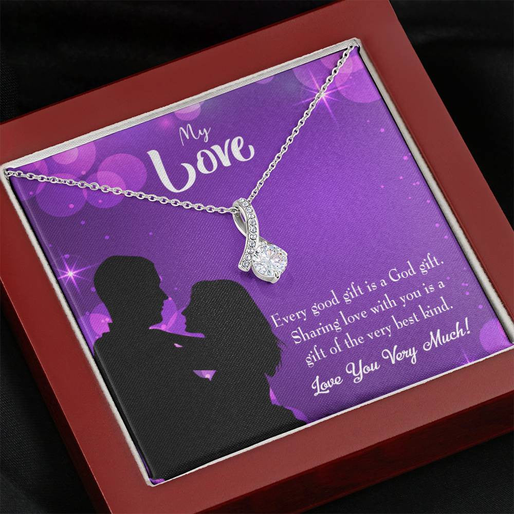 To My Girlfriend Good Gift Message Card W Mahogany Style Luxury Box Eternity Ribbon Stone Necklace - Alluring Beauty Necklace Gift For Her