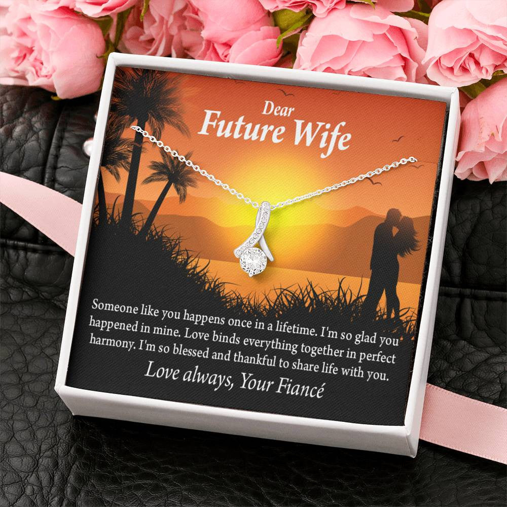 To My Future Wife Thankful Eternity Ribbon Stone Necklace Message Card 14K White Gold Pendant - Alluring Beauty Necklace Gift For Her