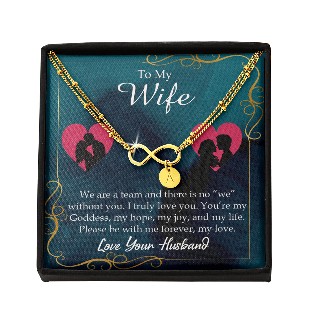 To My Wife We Are A Team Infinity Bracelet With Initial Charms - Infinity Bracelet