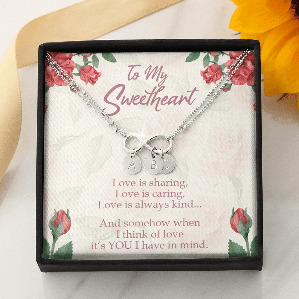 To My Wife Love Is Sharing Infinity Bracelet With Initial Charms - Luxury Love Messages Dog Tag Gifts For Man, Woman