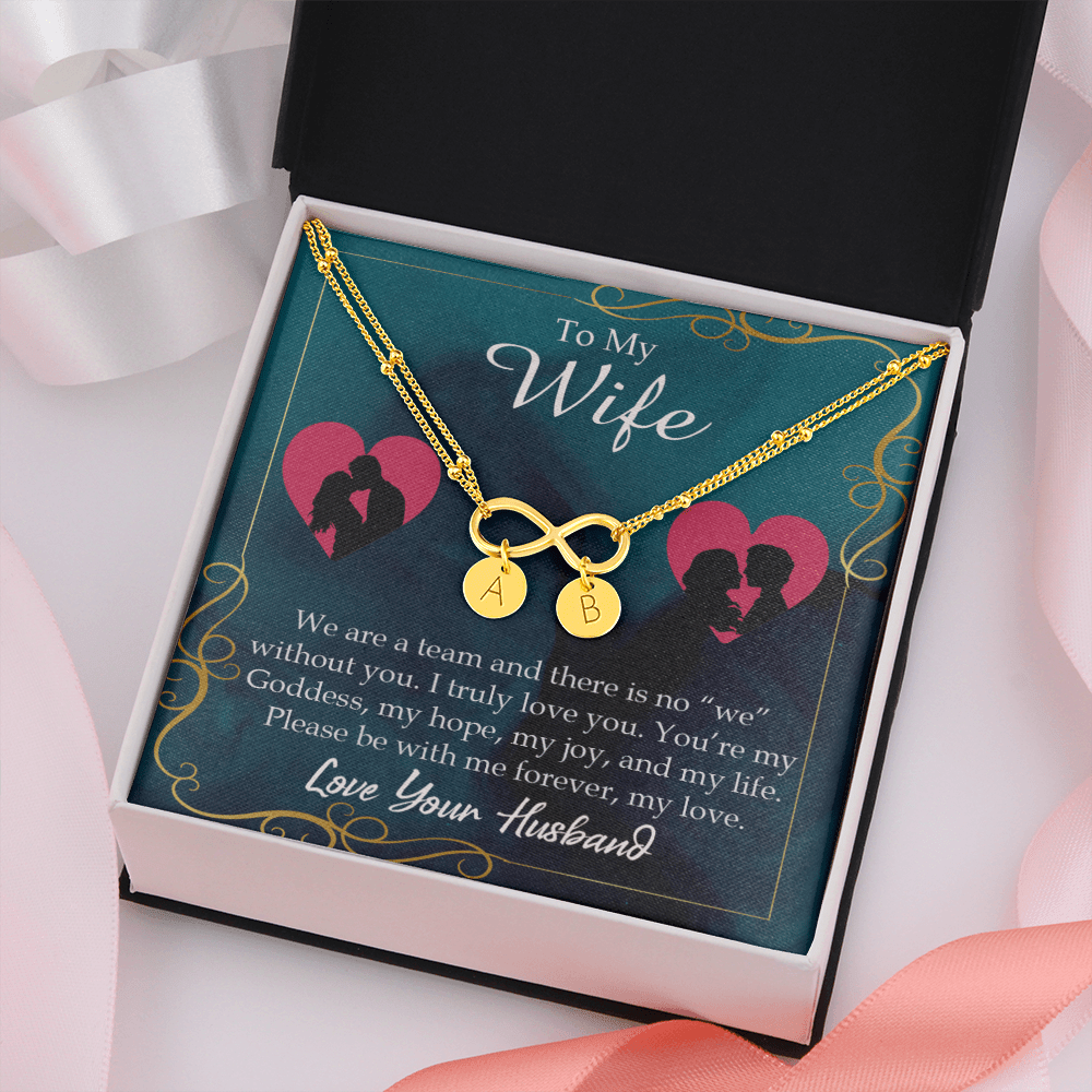 To My Wife We Are A Team Infinity Bracelet With Initial Charms - Infinity Bracelet