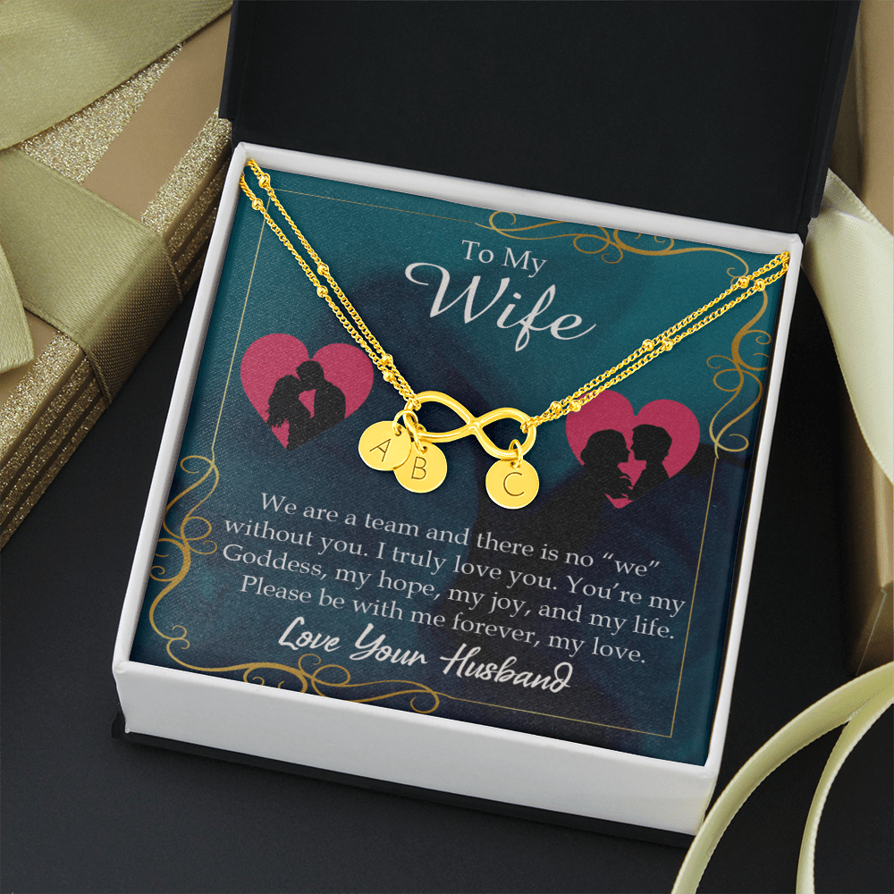 To My Wife We Are A Team Infinity Bracelet With Initial Charms - Infinity Bracelet