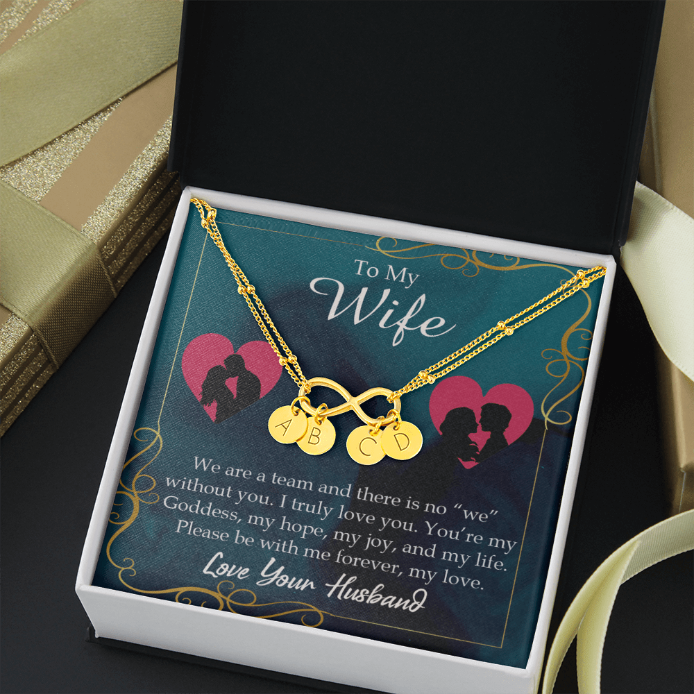 To My Wife We Are A Team Infinity Bracelet With Initial Charms - Infinity Bracelet