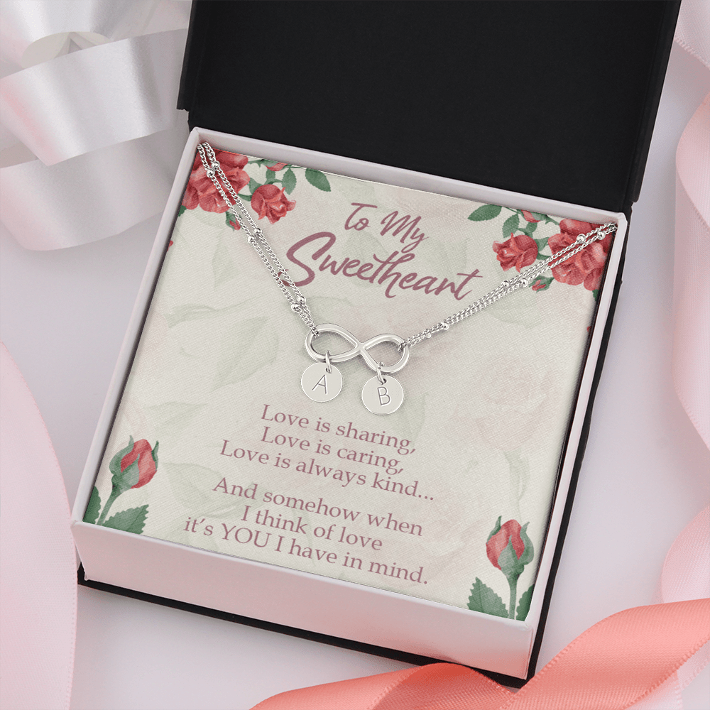 To My Wife Love Is Sharing Infinity Bracelet With Initial Charms - Luxury Love Messages Dog Tag Gifts For Man, Woman