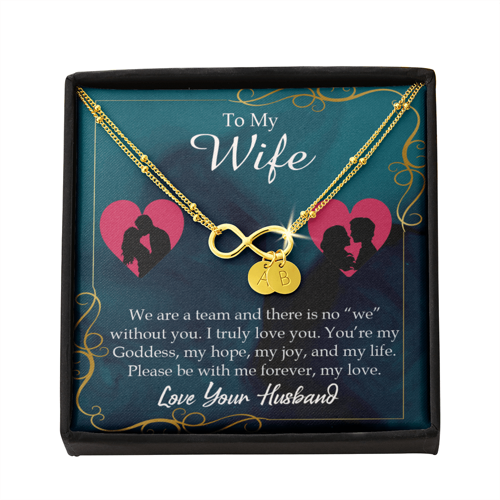 To My Wife We Are A Team Infinity Bracelet With Initial Charms - Infinity Bracelet