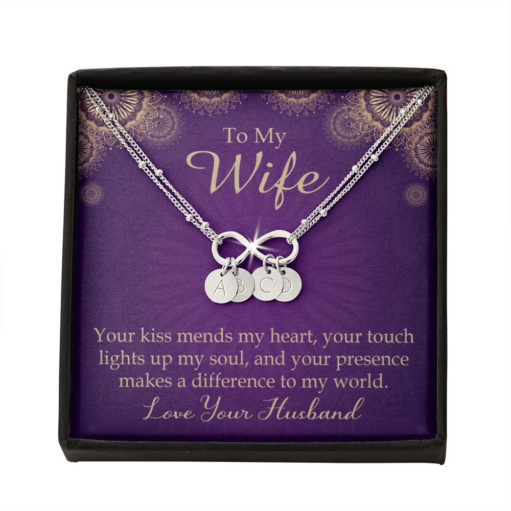 To My Wife Your Kiss Mends My Heart Infinity Bracelet With Initial Charms - Infinity Bracelet