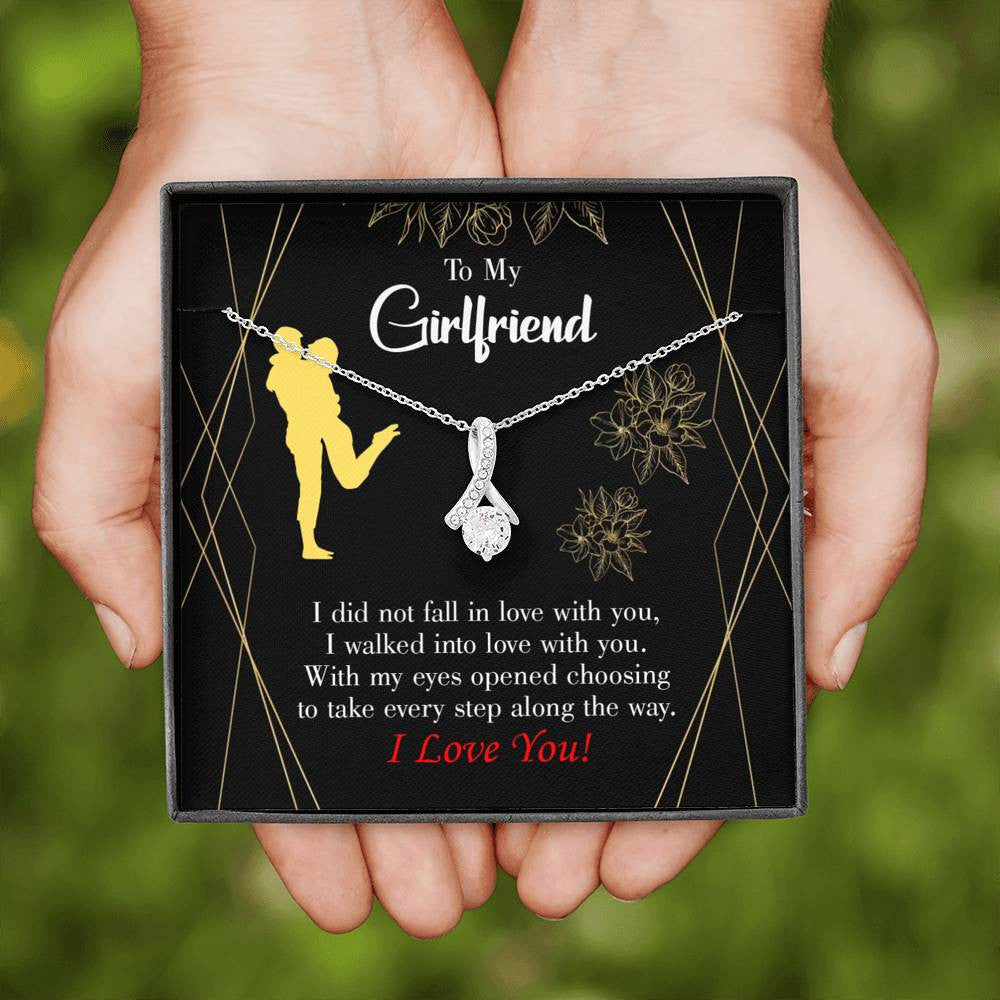 Girlfriend Gift Walked Into Love Eternity Ribbon Stone Pendant 14K White Gold Stainless Steel Jewelry Gift - Alluring Beauty Necklace Gift For Her