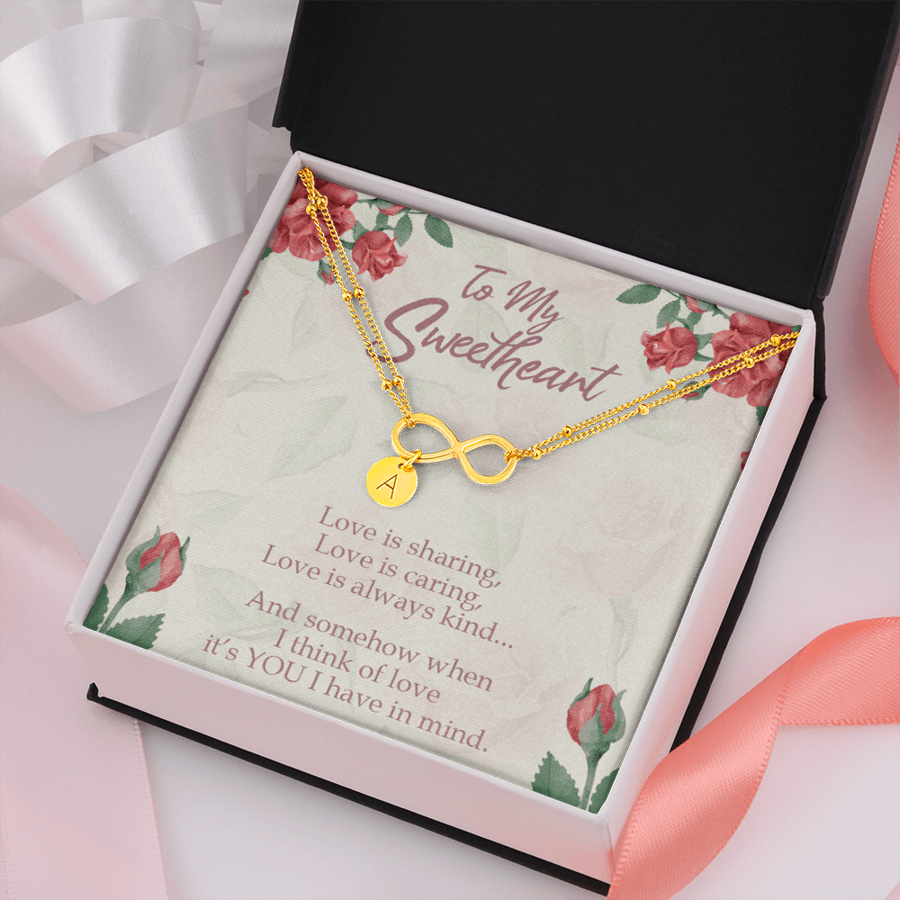 To My Wife Love Is Sharing Infinity Bracelet With Initial Charms - Luxury Love Messages Dog Tag Gifts For Man, Woman