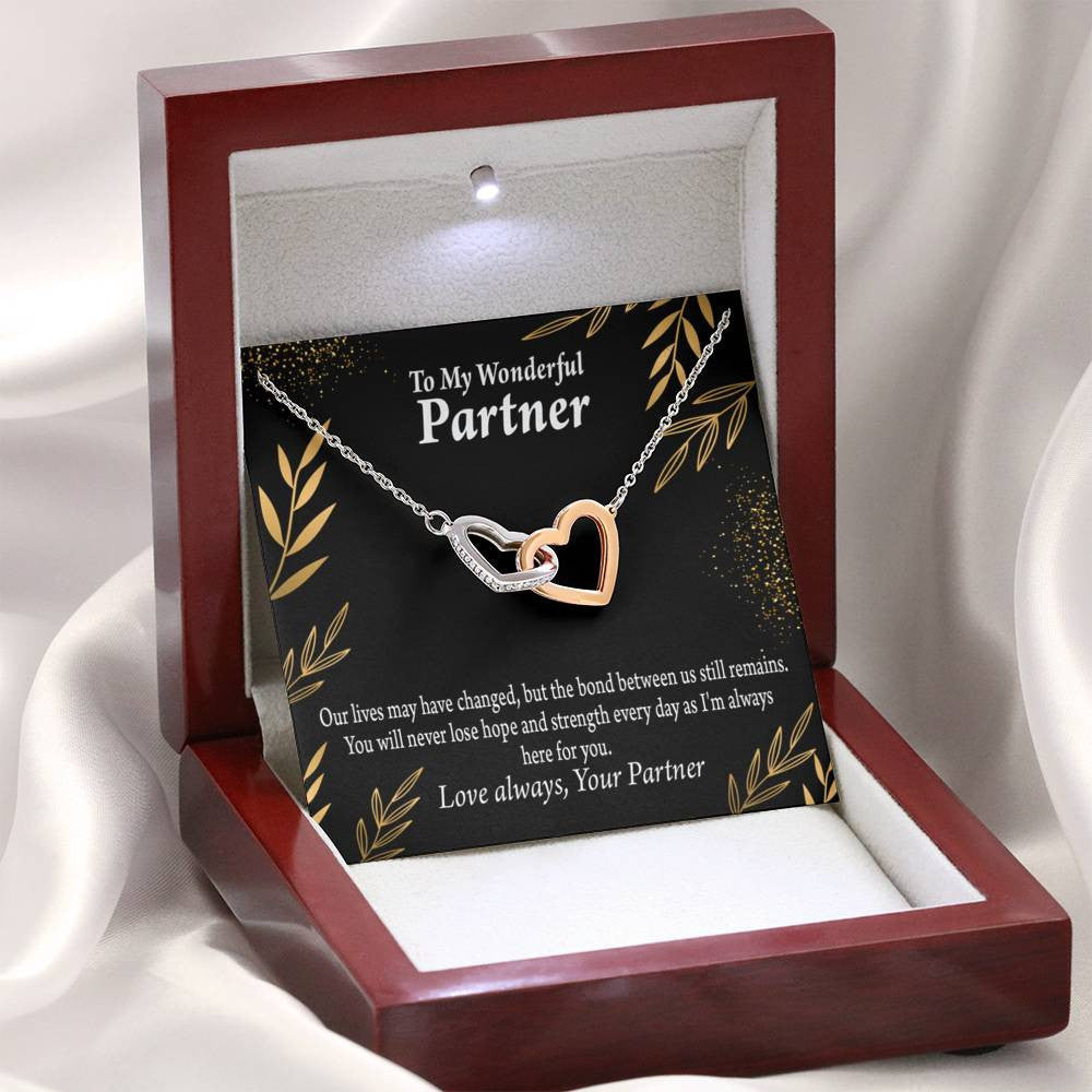 To My Partner Never Lose Hope Strength Inseparable Pendant 18k Rose Gold Finish 16� Life Partner Keepsake Card - Interlocking Hearts Necklace