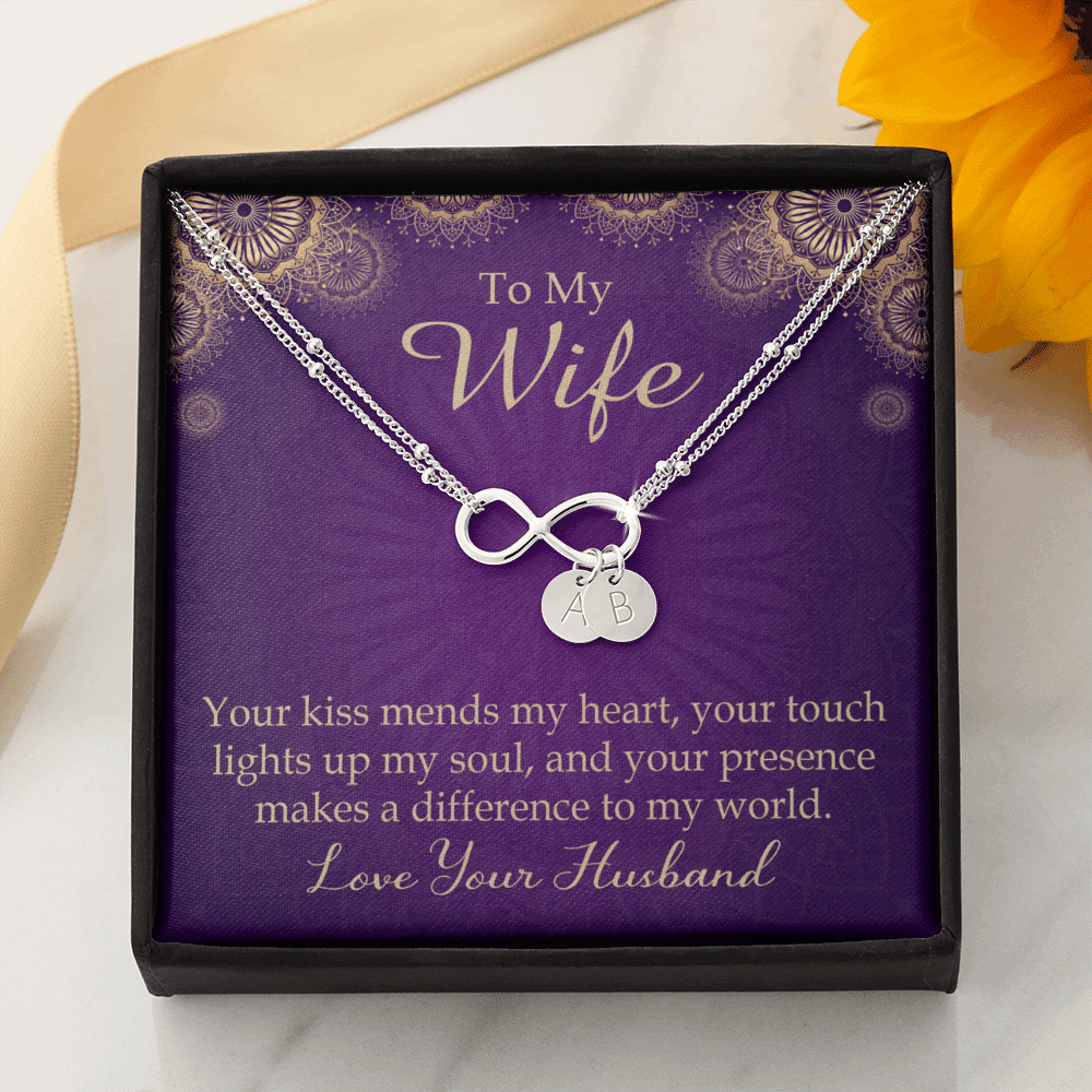 To My Wife Your Kiss Mends My Heart Infinity Bracelet With Initial Charms - Infinity Bracelet