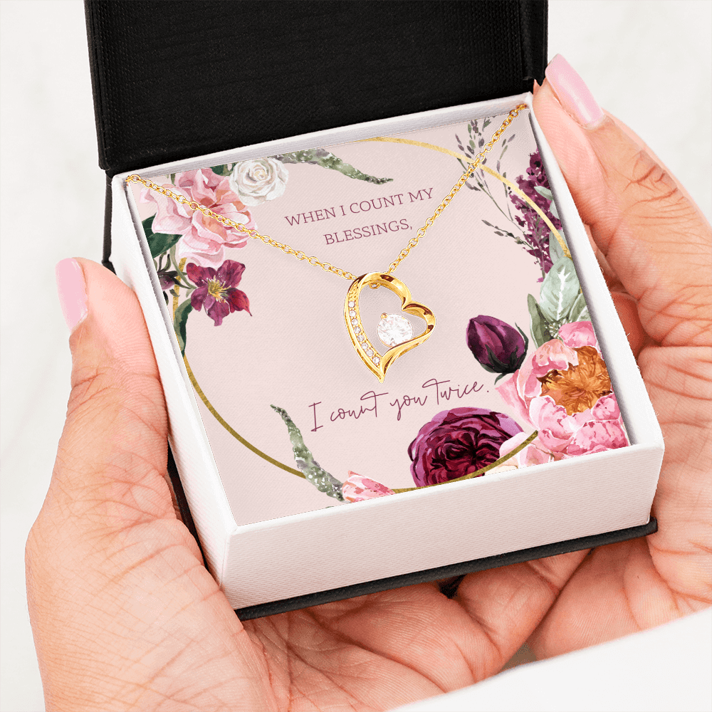 To My Wife I Count You Twice Message Card Forever Necklace 18k Gold or Stainless Steel 18" Necklace - Forever Love Necklace Gift Idea For Woman