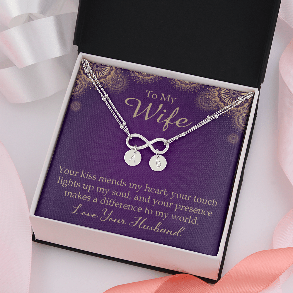 To My Wife Your Kiss Mends My Heart Infinity Bracelet With Initial Charms - Infinity Bracelet