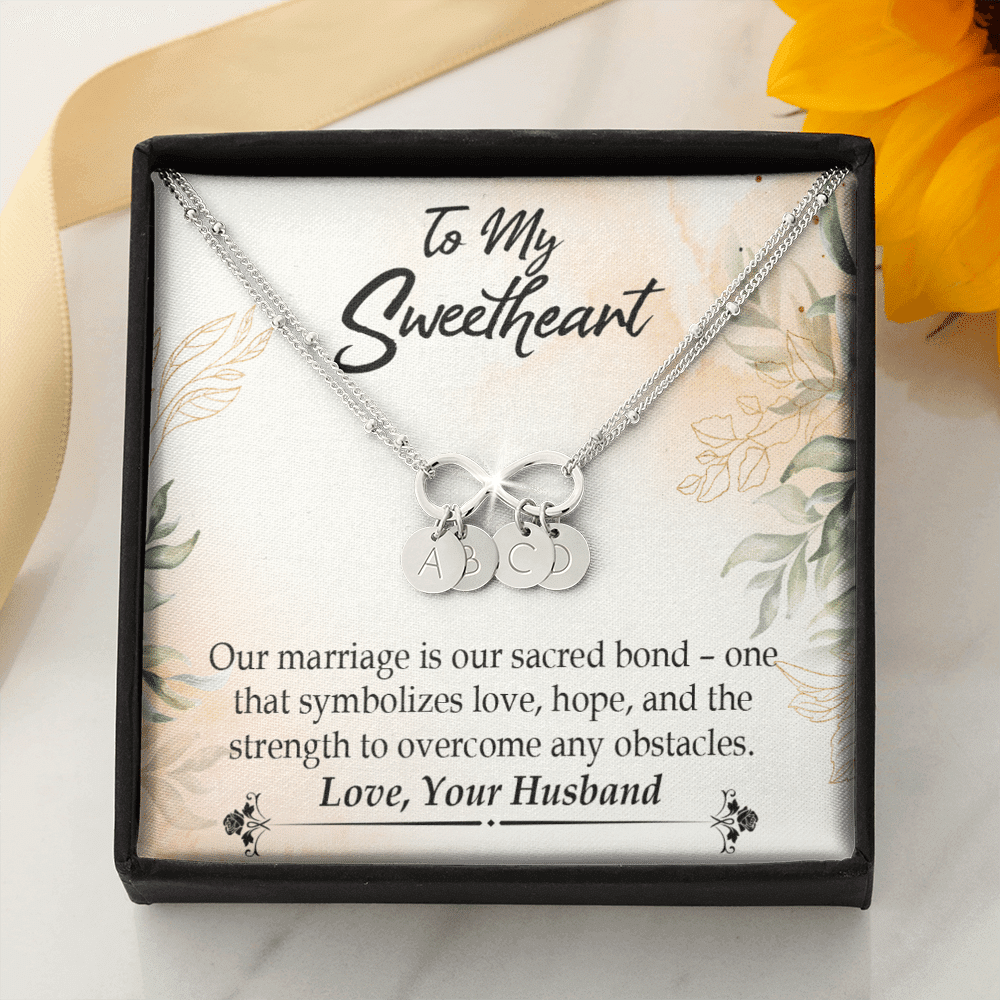 To My Wife Our Marriage Is Our Sacred Bond Infinity Bracelet With Initial Charms - Infinity Bracelet
