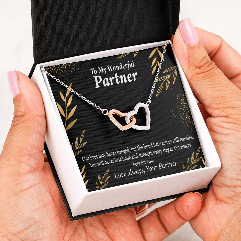 To My Partner Never Lose Hope Strength Inseparable Pendant 18k Rose Gold Finish 16� Life Partner Keepsake Card - Interlocking Hearts Necklace