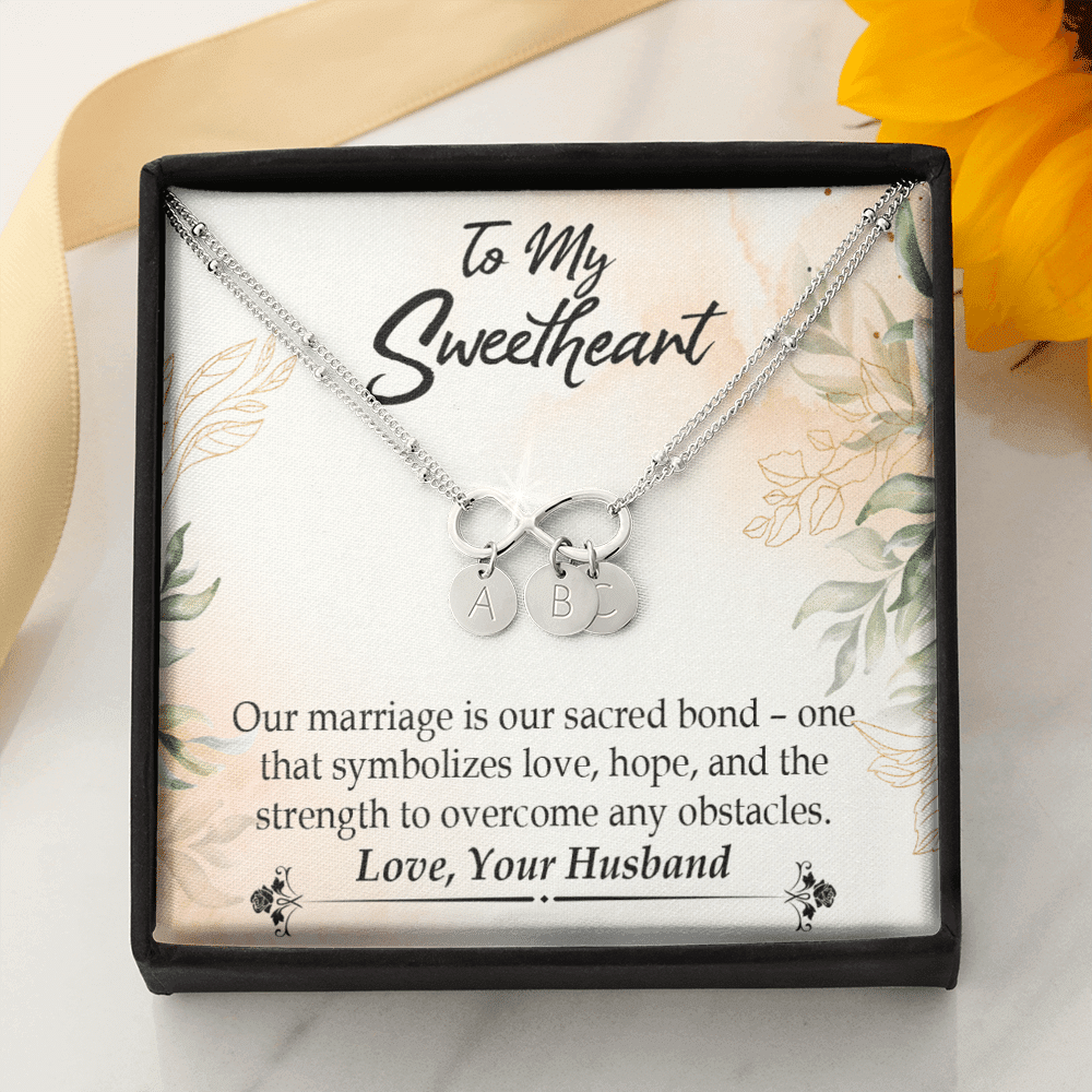 To My Wife Our Marriage Is Our Sacred Bond Infinity Bracelet With Initial Charms - Infinity Bracelet