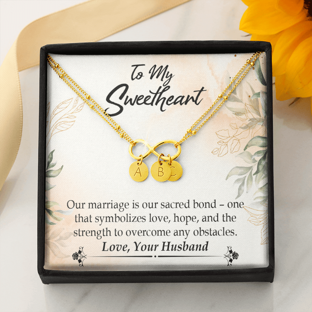 To My Wife Our Marriage Is Our Sacred Bond Infinity Bracelet With Initial Charms - Infinity Bracelet