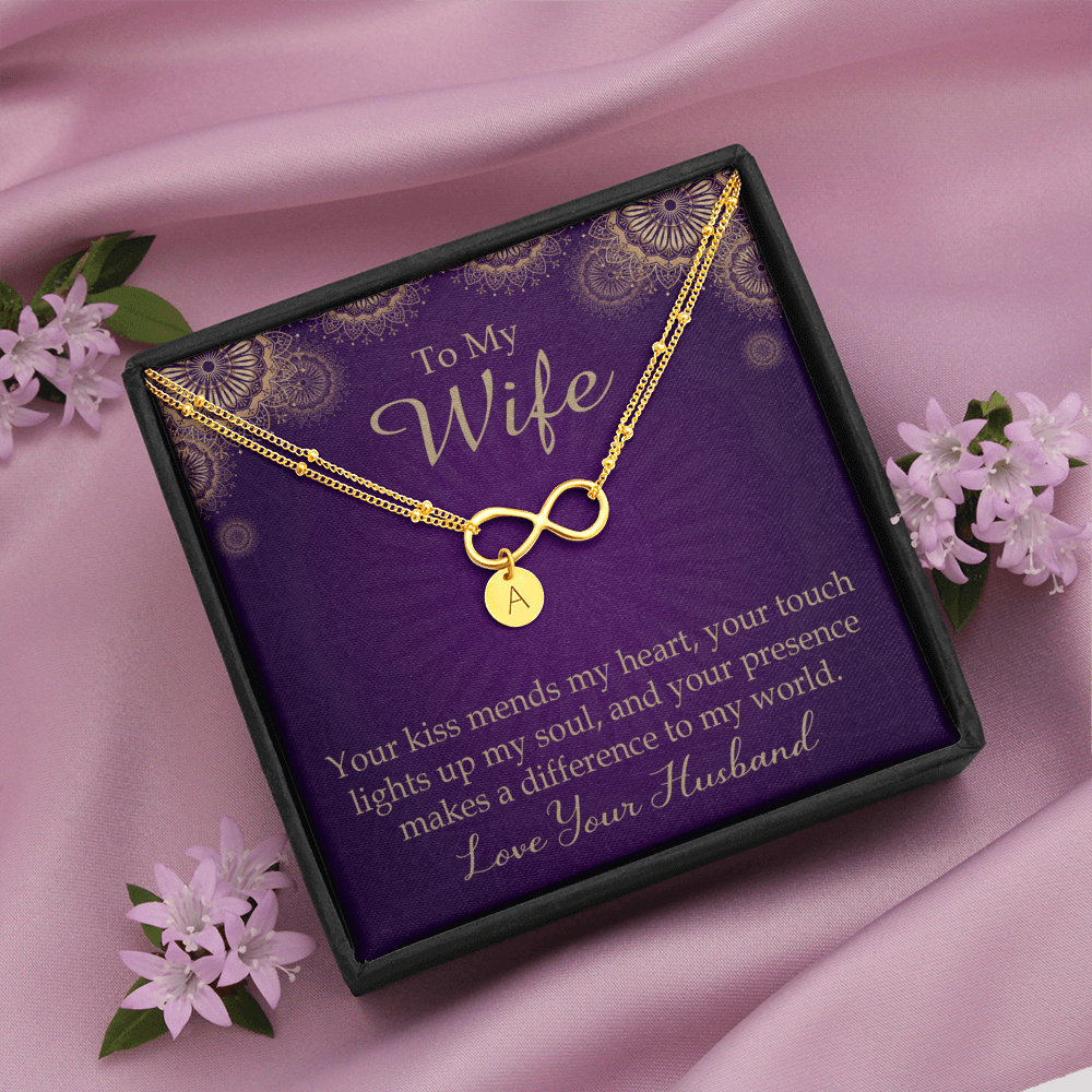 To My Wife Your Kiss Mends My Heart Infinity Bracelet With Initial Charms - Infinity Bracelet