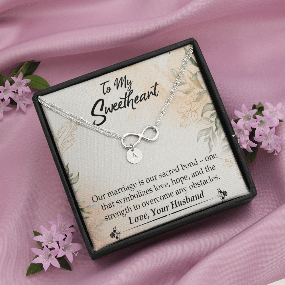 To My Wife Our Marriage Is Our Sacred Bond Infinity Bracelet With Initial Charms - Infinity Bracelet