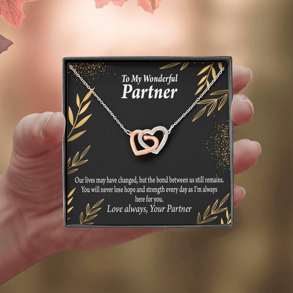 To My Partner Never Lose Hope Strength Inseparable Pendant 18k Rose Gold Finish 16� Life Partner Keepsake Card - Interlocking Hearts Necklace
