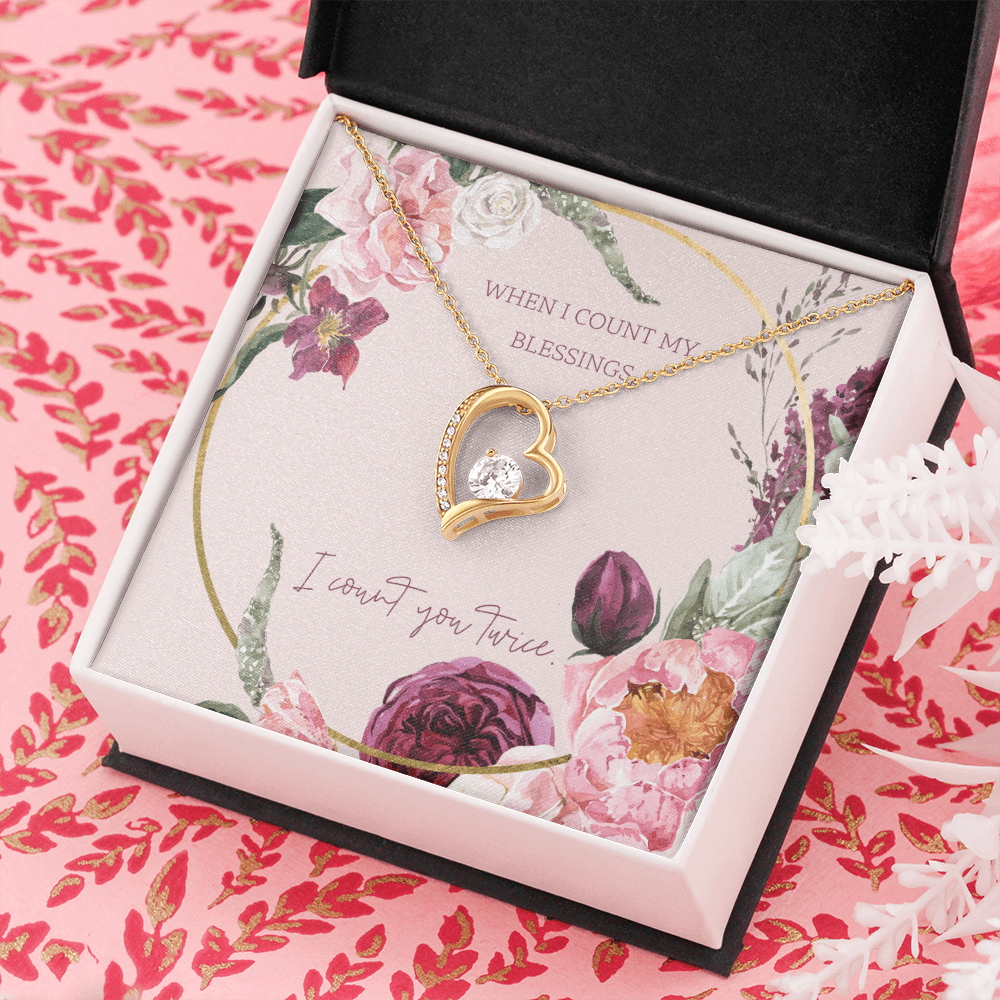 To My Wife I Count You Twice Message Card Forever Necklace 18k Gold or Stainless Steel 18" Necklace - Forever Love Necklace Gift Idea For Woman