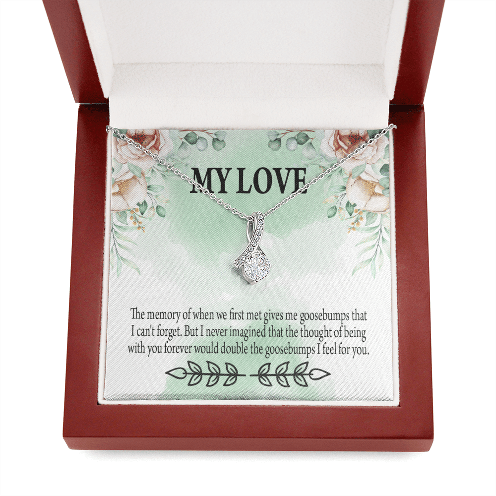 To My Girlfriend Goosebumps Forever Message Card W Mahogany Style Luxury Box Eternity Ribbon Stone Necklace - Alluring Beauty Necklace Gift For Her