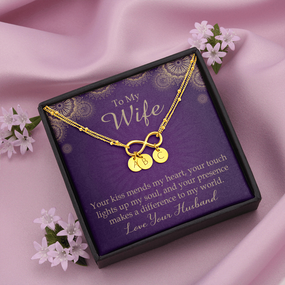 To My Wife Your Kiss Mends My Heart Infinity Bracelet With Initial Charms - Infinity Bracelet