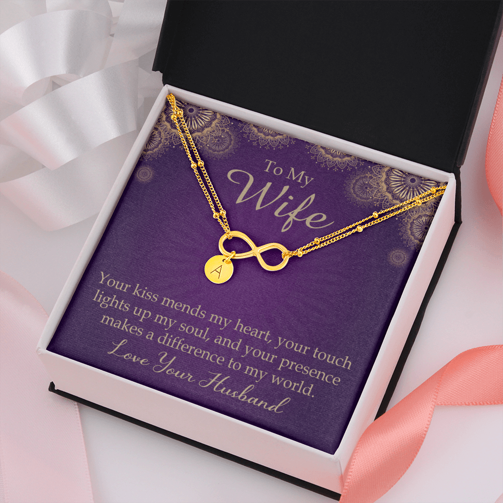 To My Wife Your Kiss Mends My Heart Infinity Bracelet With Initial Charms - Infinity Bracelet