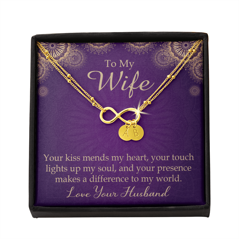 To My Wife Your Kiss Mends My Heart Infinity Bracelet With Initial Charms - Infinity Bracelet