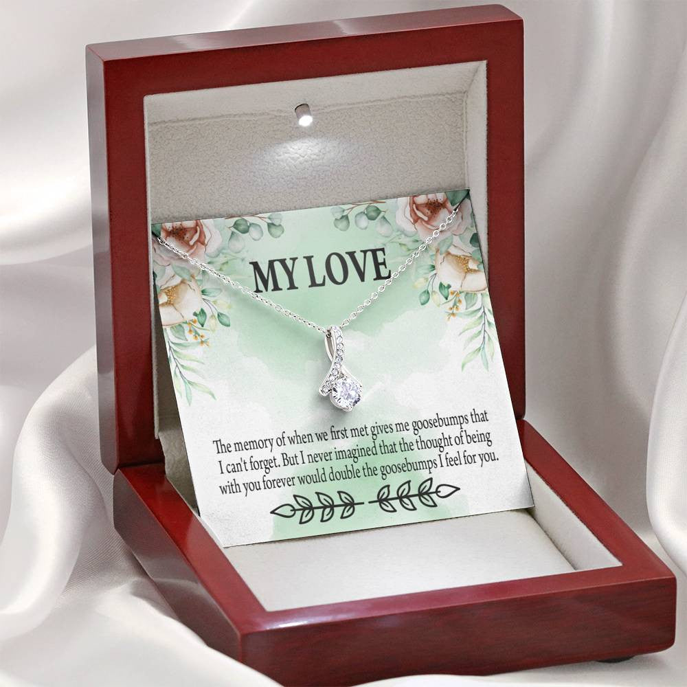 To My Girlfriend Goosebumps Forever Message Card W Mahogany Style Luxury Box Eternity Ribbon Stone Necklace - Alluring Beauty Necklace Gift For Her