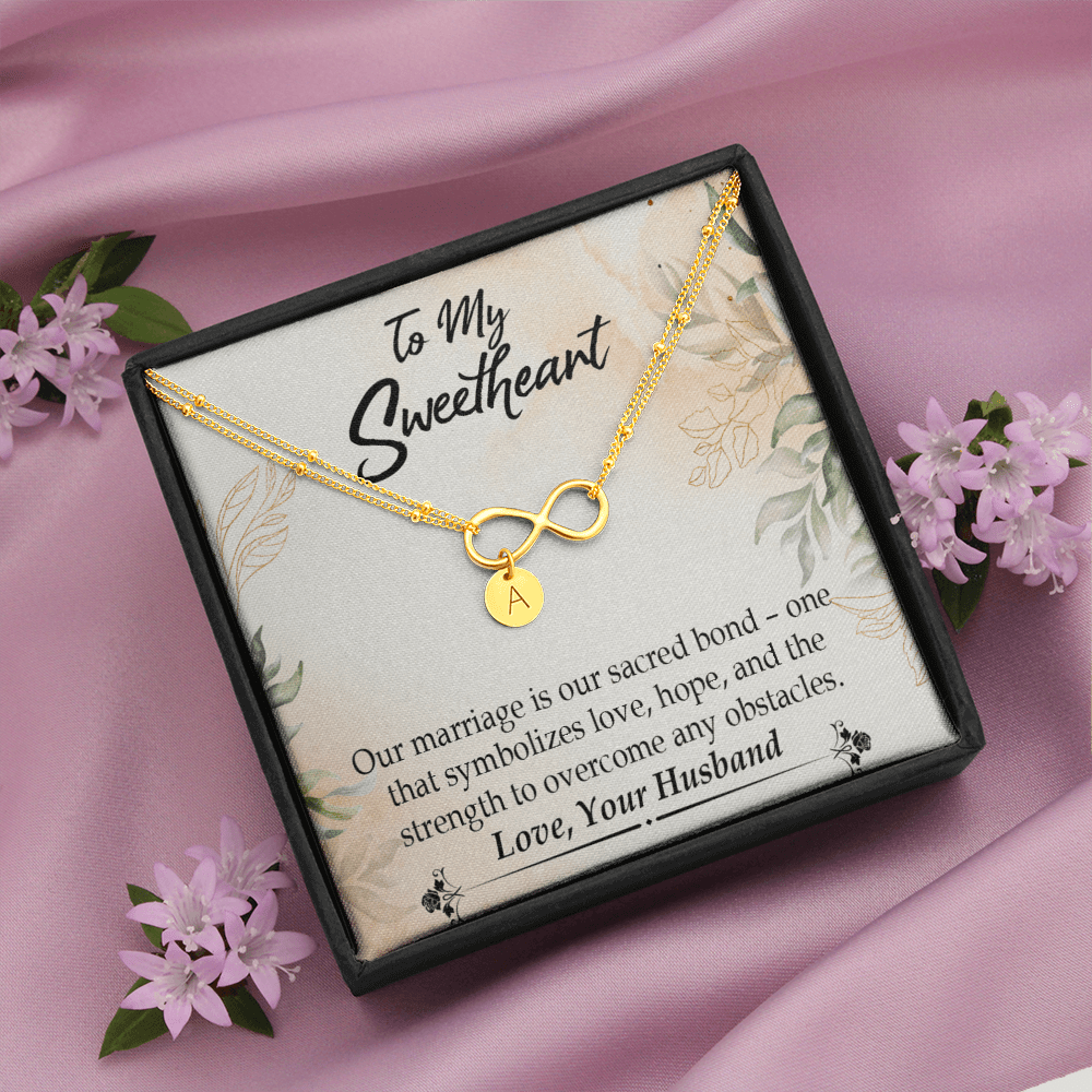 To My Wife Our Marriage Is Our Sacred Bond Infinity Bracelet With Initial Charms - Infinity Bracelet