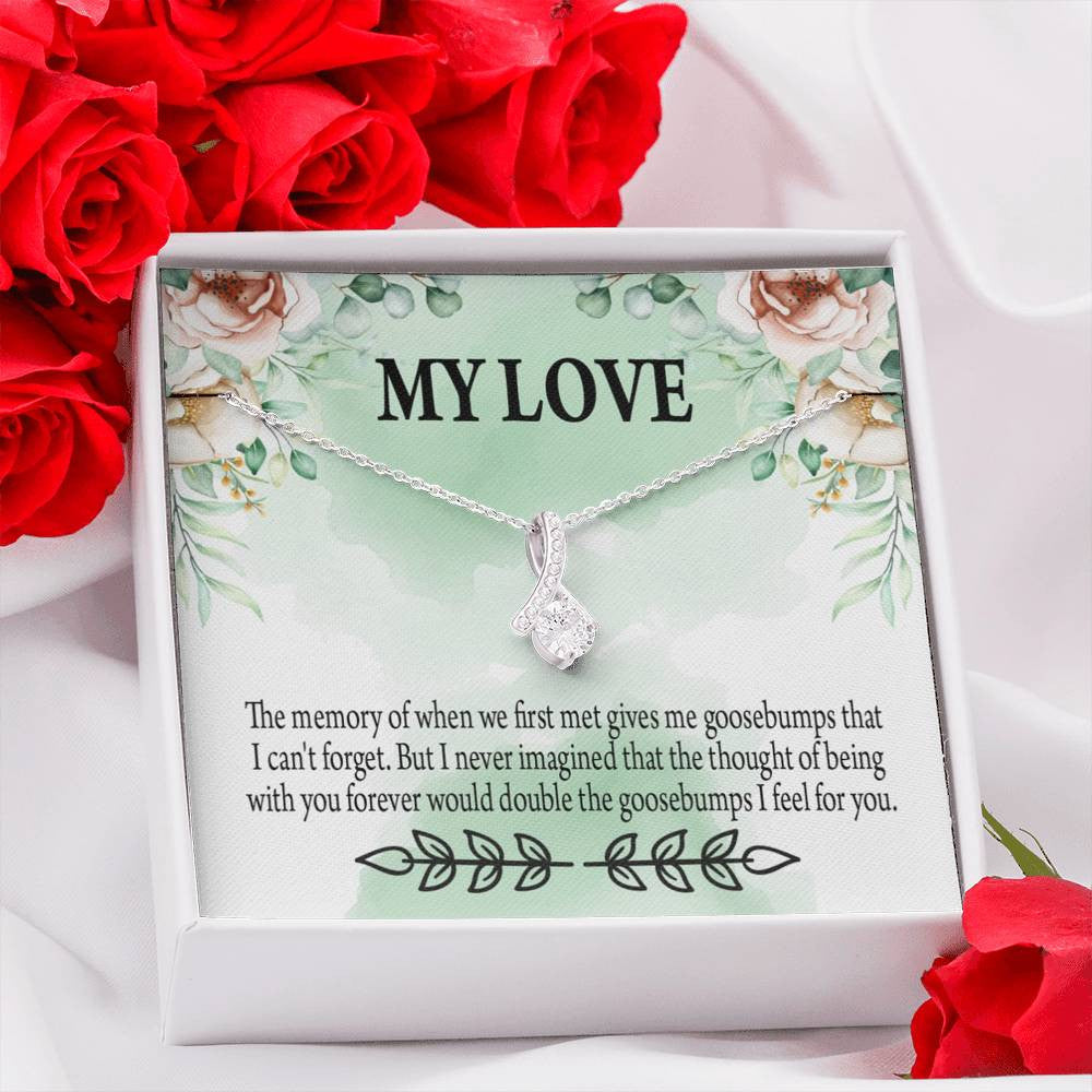 To My Girlfriend Goosebumps Forever Message Card W Mahogany Style Luxury Box Eternity Ribbon Stone Necklace - Alluring Beauty Necklace Gift For Her
