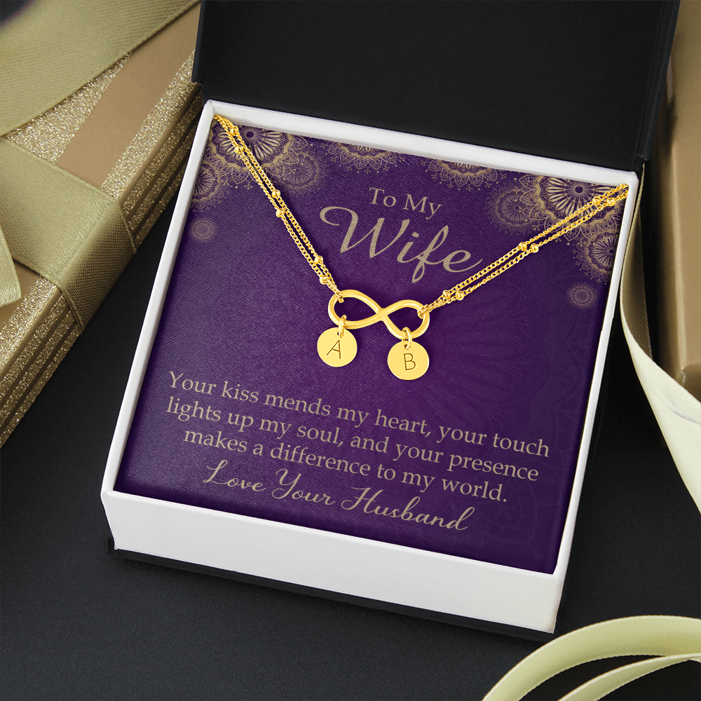 To My Wife Your Kiss Mends My Heart Infinity Bracelet With Initial Charms - Infinity Bracelet