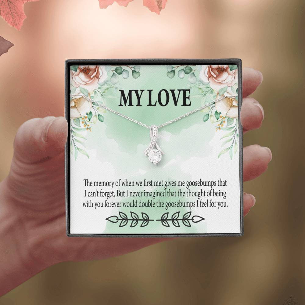To My Girlfriend Goosebumps Forever Message Card W Mahogany Style Luxury Box Eternity Ribbon Stone Necklace - Alluring Beauty Necklace Gift For Her