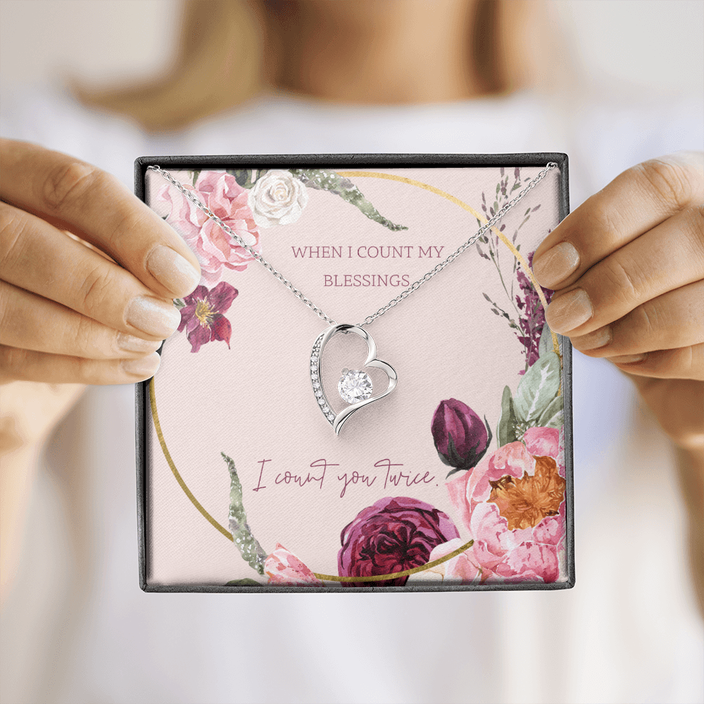 To My Wife I Count You Twice Message Card Forever Necklace 18k Gold or Stainless Steel 18" Necklace - Forever Love Necklace Gift Idea For Woman