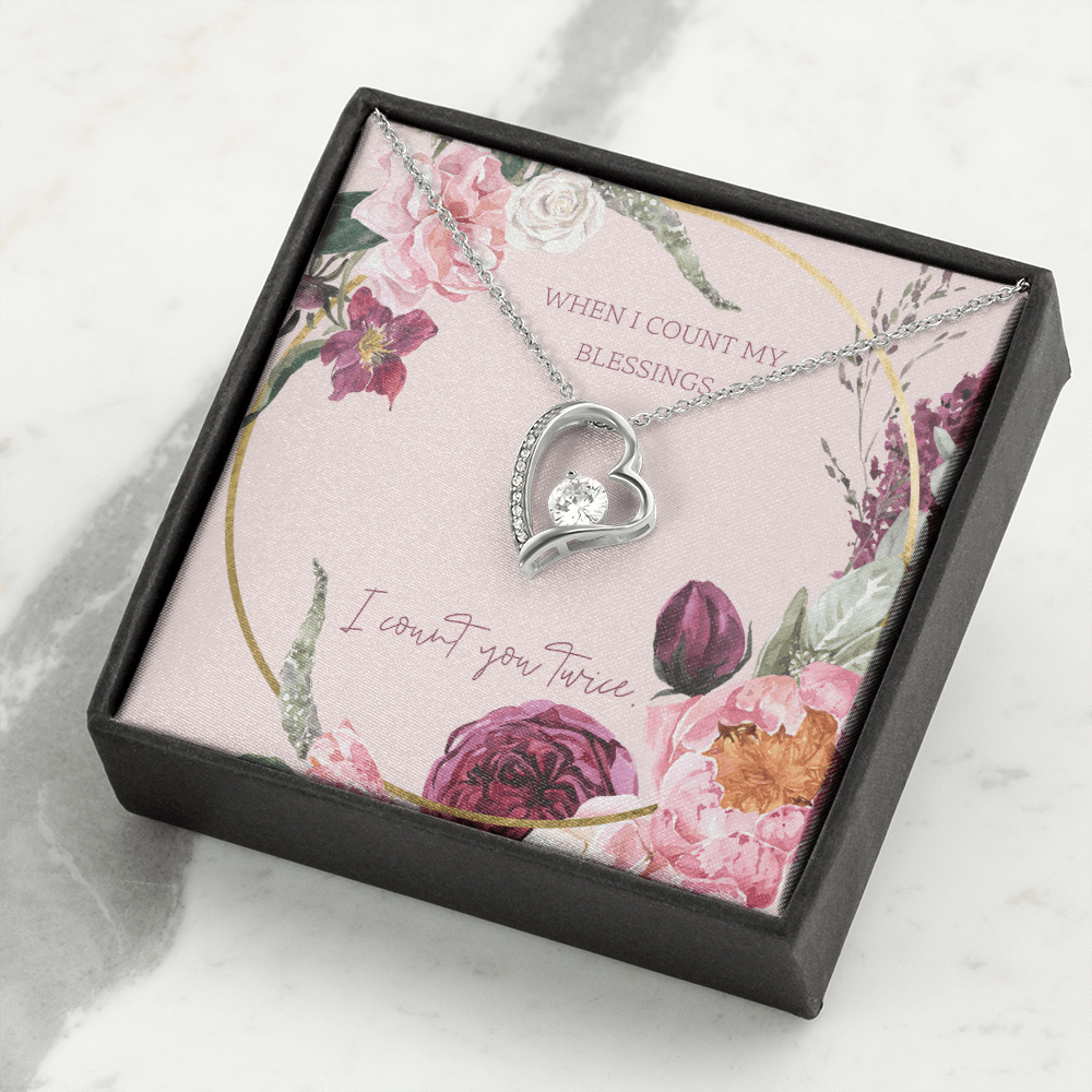 To My Wife I Count You Twice Message Card Forever Necklace 18k Gold or Stainless Steel 18" Necklace - Forever Love Necklace Gift Idea For Woman