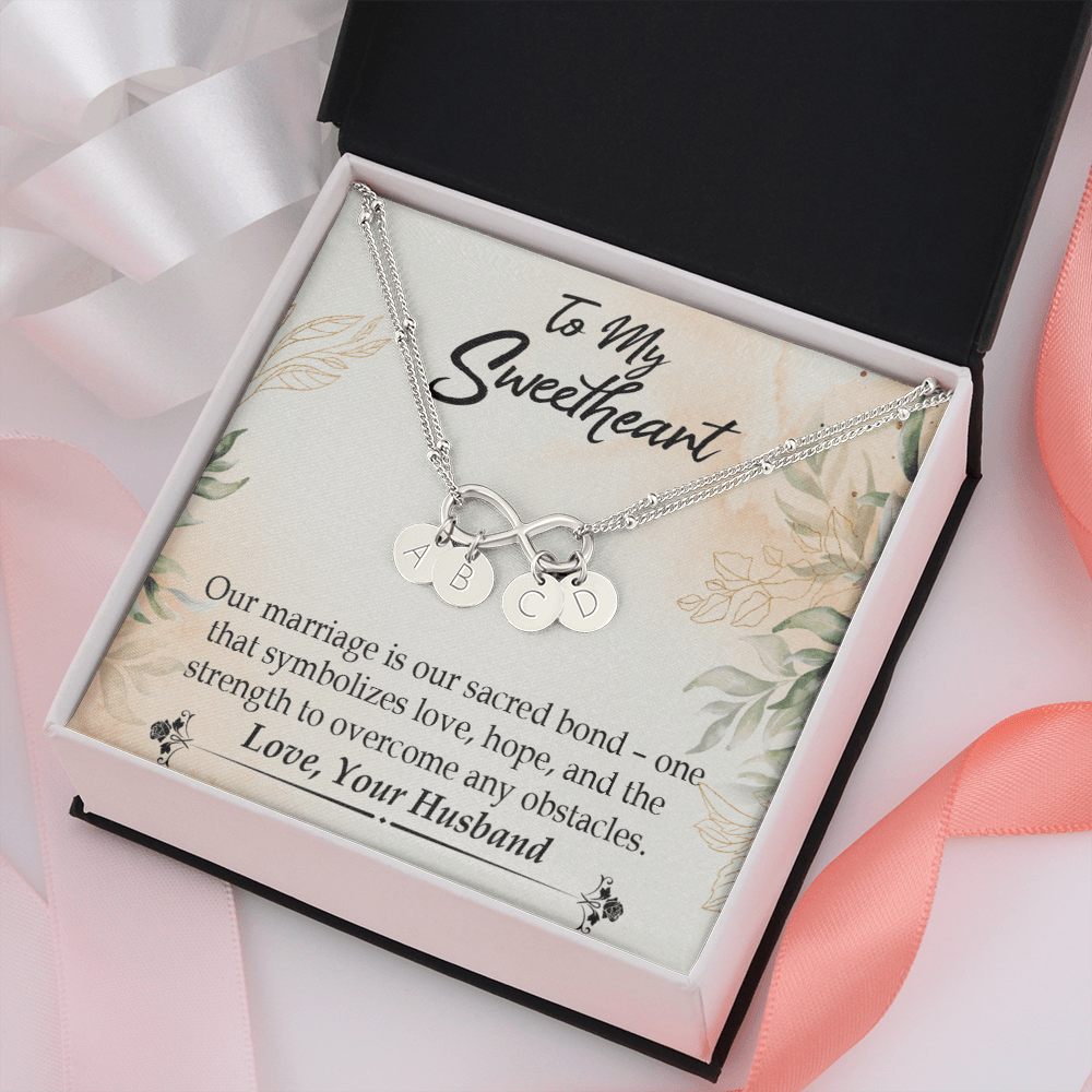 To My Wife Our Marriage Is Our Sacred Bond Infinity Bracelet With Initial Charms - Infinity Bracelet