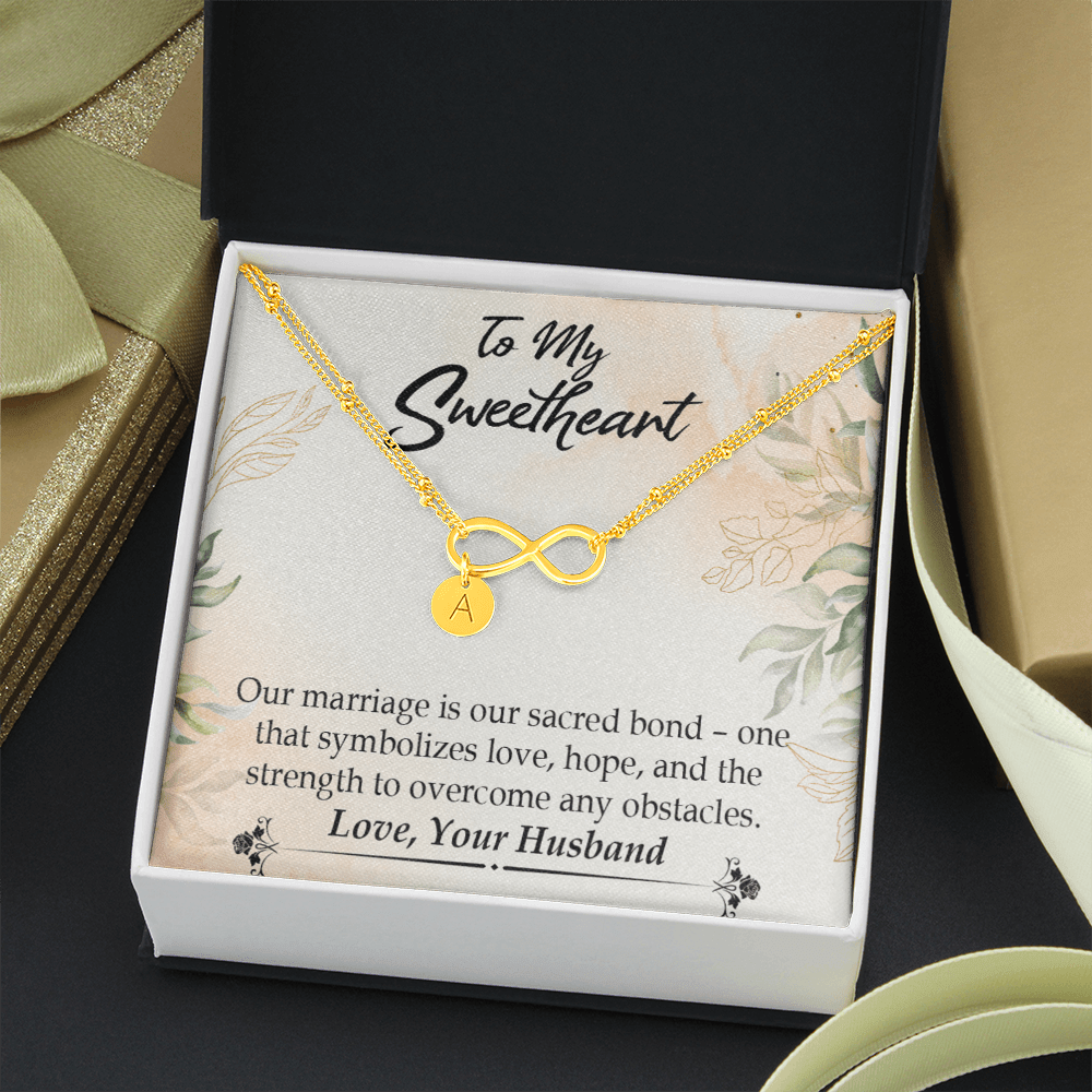 To My Wife Our Marriage Is Our Sacred Bond Infinity Bracelet With Initial Charms - Infinity Bracelet