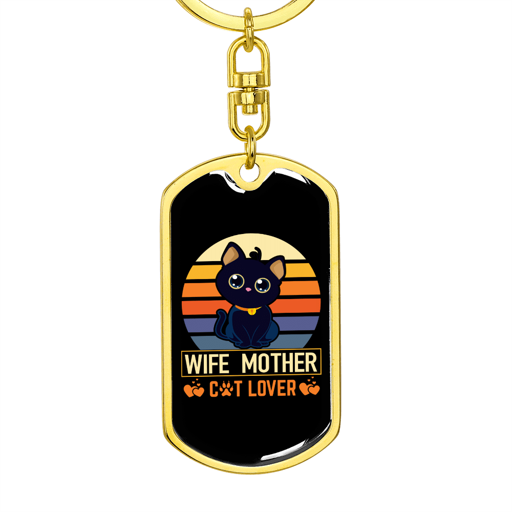 To My Wife Wife Mother Cat Lover Keychain Stainless Steel or 18k Gold Dog Tag Keyring - Dog Tag with Swivel Keychain