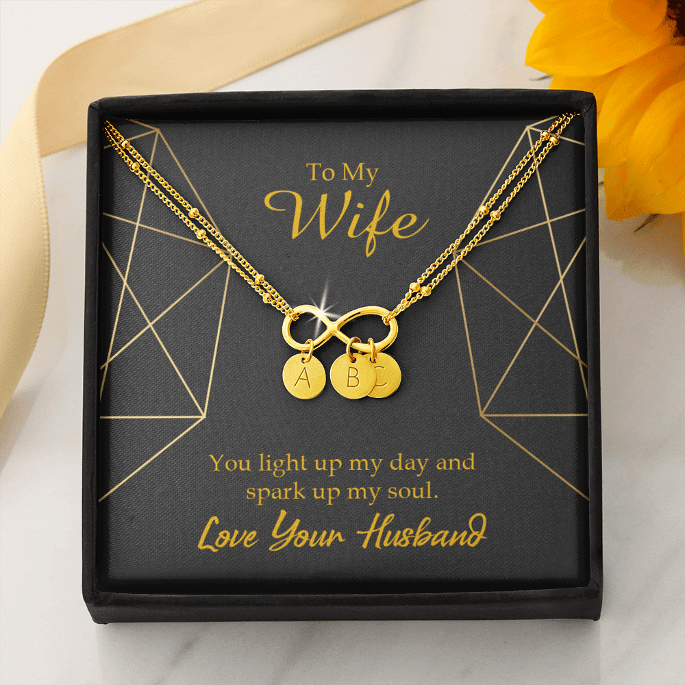 To My Wife You Light Up My Day Infinity Bracelet With Initial Charms - Infinity Bracelet