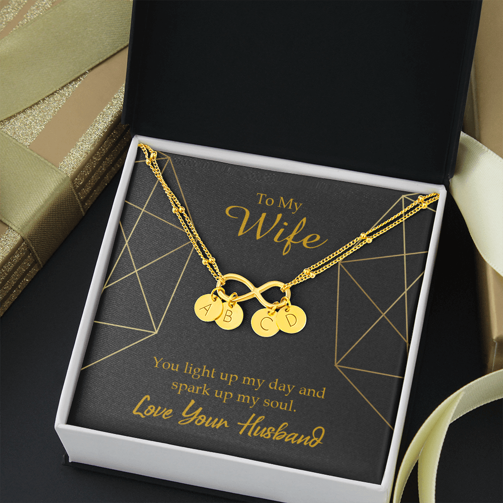 To My Wife You Light Up My Day Infinity Bracelet With Initial Charms - Infinity Bracelet