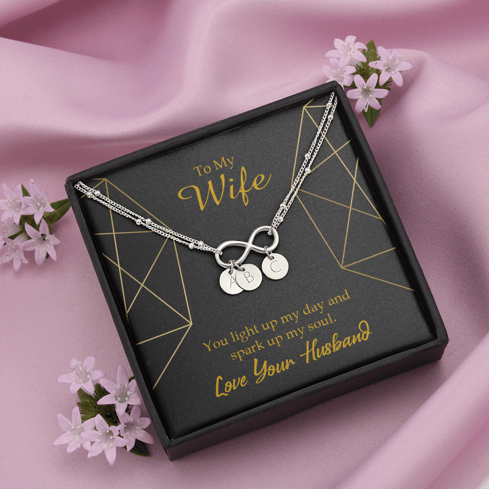 To My Wife You Light Up My Day Infinity Bracelet With Initial Charms - Infinity Bracelet