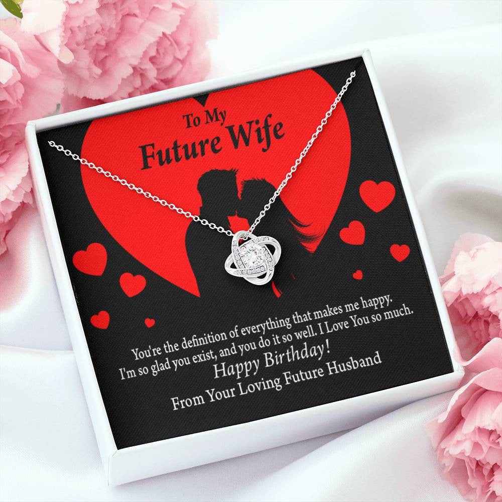 Wife Message Card To My Future Wife Glad To Exist Love Knot Pendant Necklace Stainless Steel W Cz Stone - Luxury Love Knot Necklace Meanful Gift Idea For Her/Him