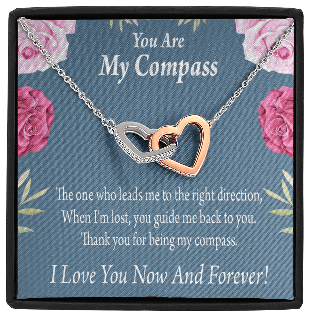You Are My Compass To My Wife Girlfriend Inseparable Necklace Pendant 18k Rose Gold Finish 16� - Interlocking Hearts Necklace