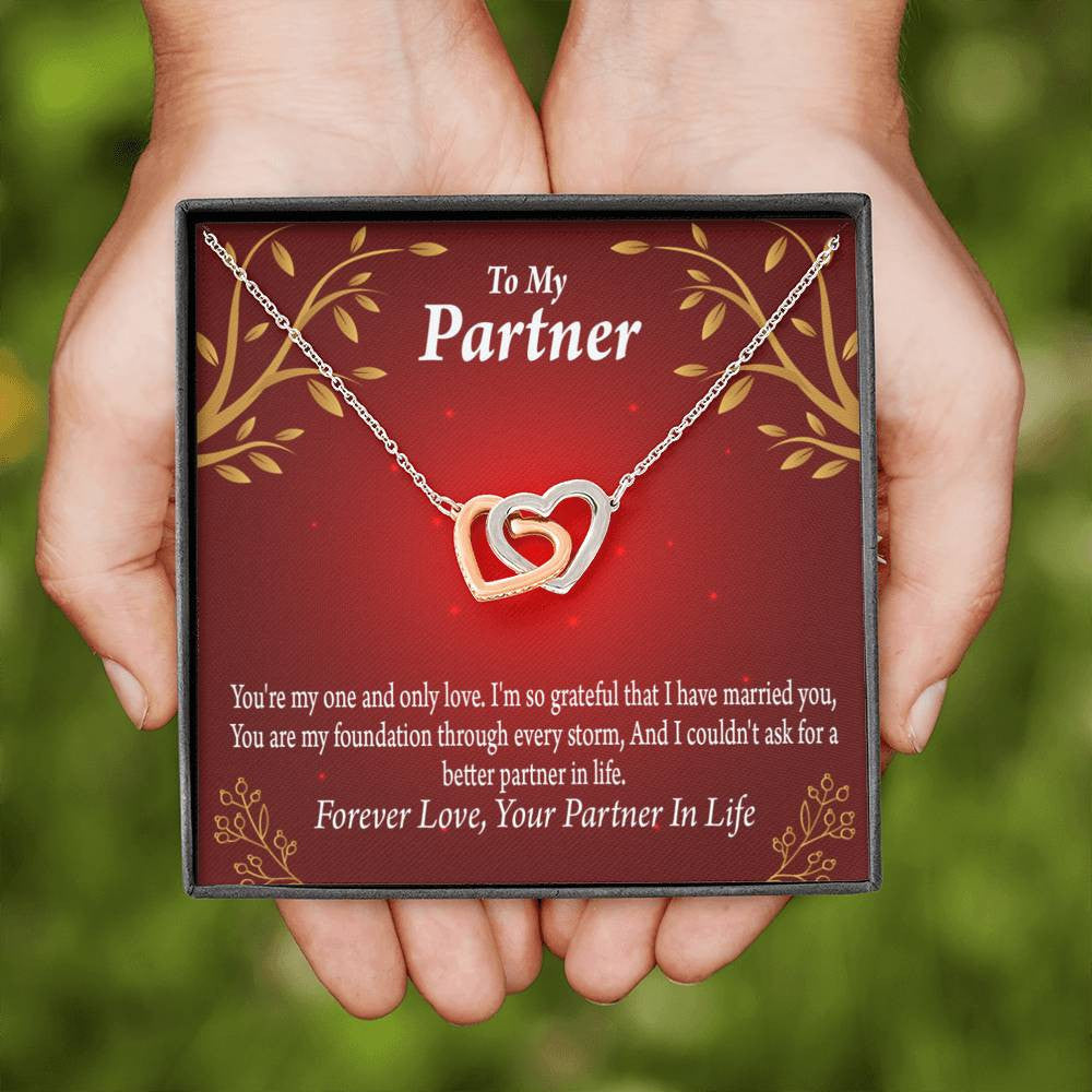To My Partner One And Only Inseparable Pendant 18k Rose Gold Finish 16� Life Partner Keepsake Card - Interlocking Hearts Necklace