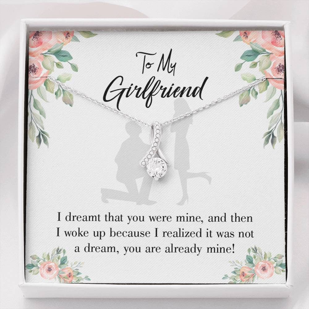 To My Girlfriend Already Mine Message Card W Mahogany Style Luxury Box Eternity Ribbon Stone Necklace - Alluring Beauty Necklace Gift For Her