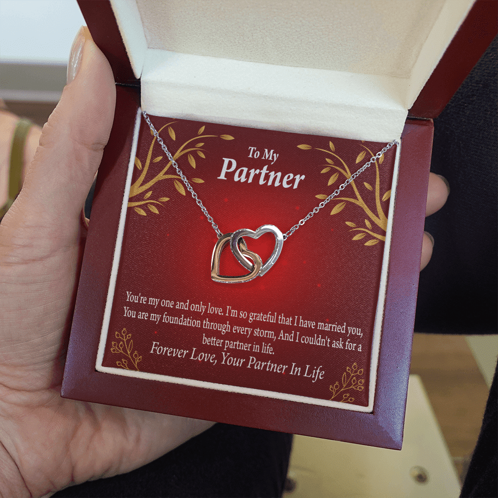 To My Partner One And Only Inseparable Pendant 18k Rose Gold Finish 16� Life Partner Keepsake Card - Interlocking Hearts Necklace