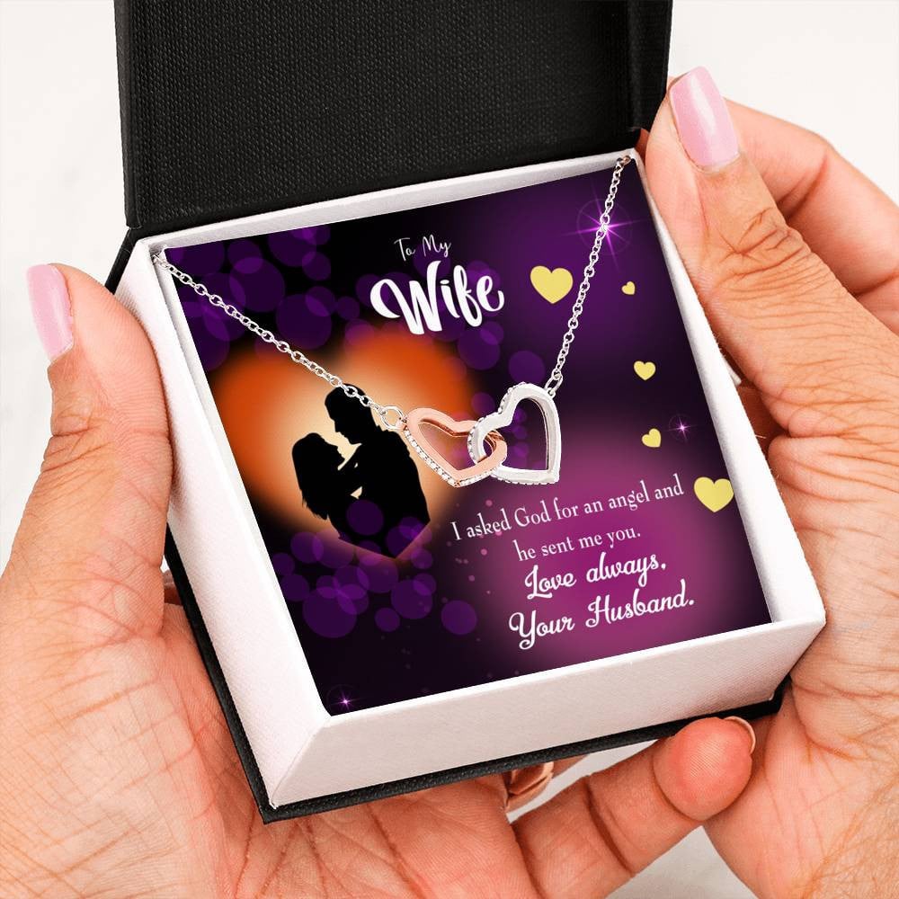 Wife Gift For Wife Birthday You're An Angel Inseparable Love Pendant 18k Rose Gold Finish 16� - Interlocking Hearts Necklace