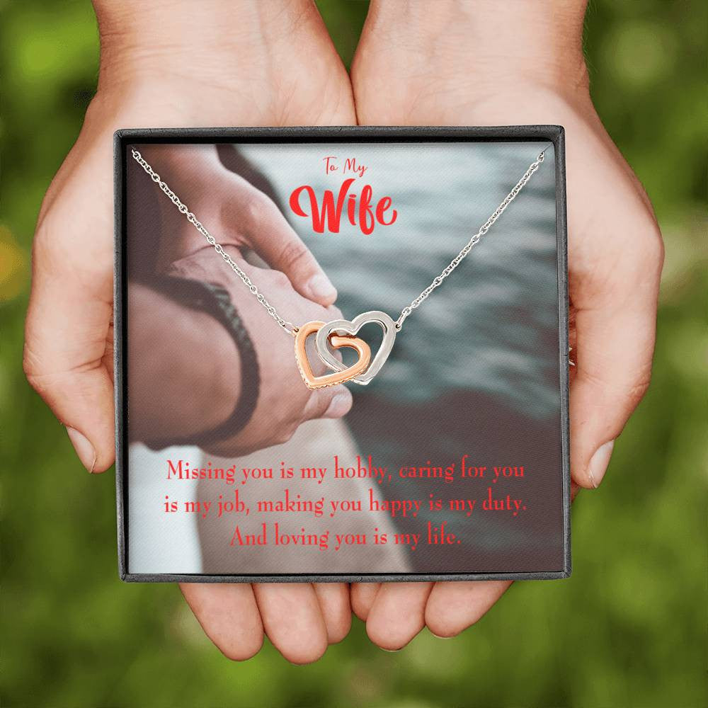 To My Wife Loving You Is My Life Inseparable Necklace Card 18k Rose Gold Finish 16� - Interlocking Hearts Necklace